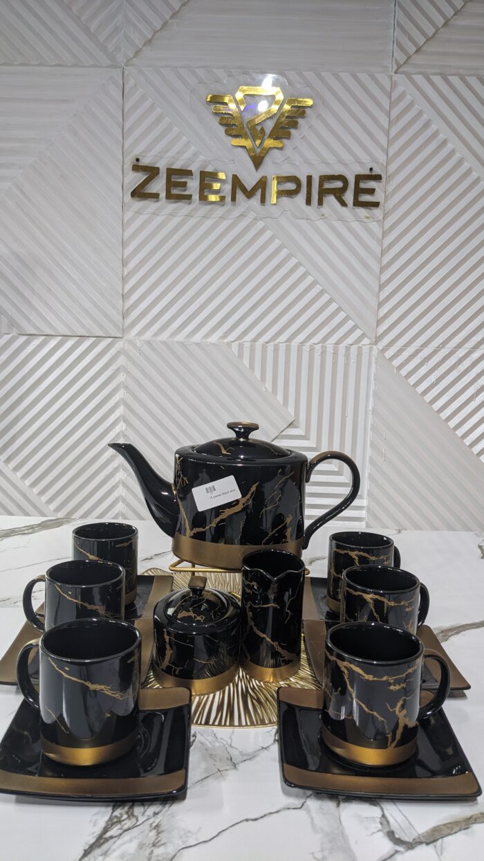 15PCS BLACK AND GOLD TEA SET - Image 1